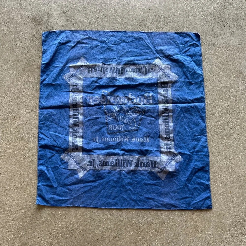 Vintage 90s Hank Williams Jr Budweiser Bandana Adult 19.5x20.5 Blue 1992 Tour